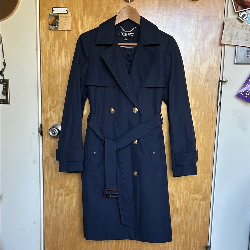 J. Crew Dark Blue Double-Breasted Trench Coat
